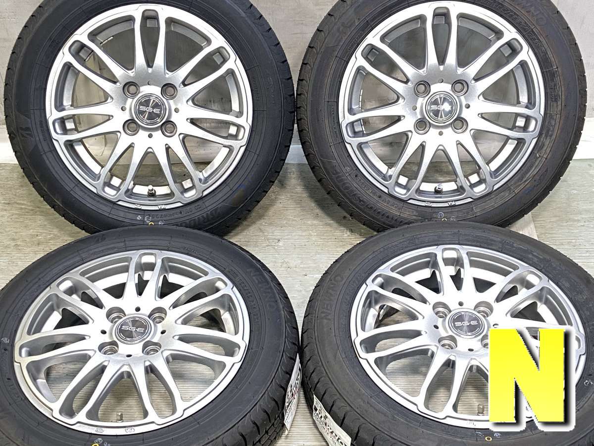 155/65R14 ブリヂストン NEWNO 　 SG・E 14x4.5 44 100-4穴 中古タイヤ サマータイヤ ホイールセット 4本セット