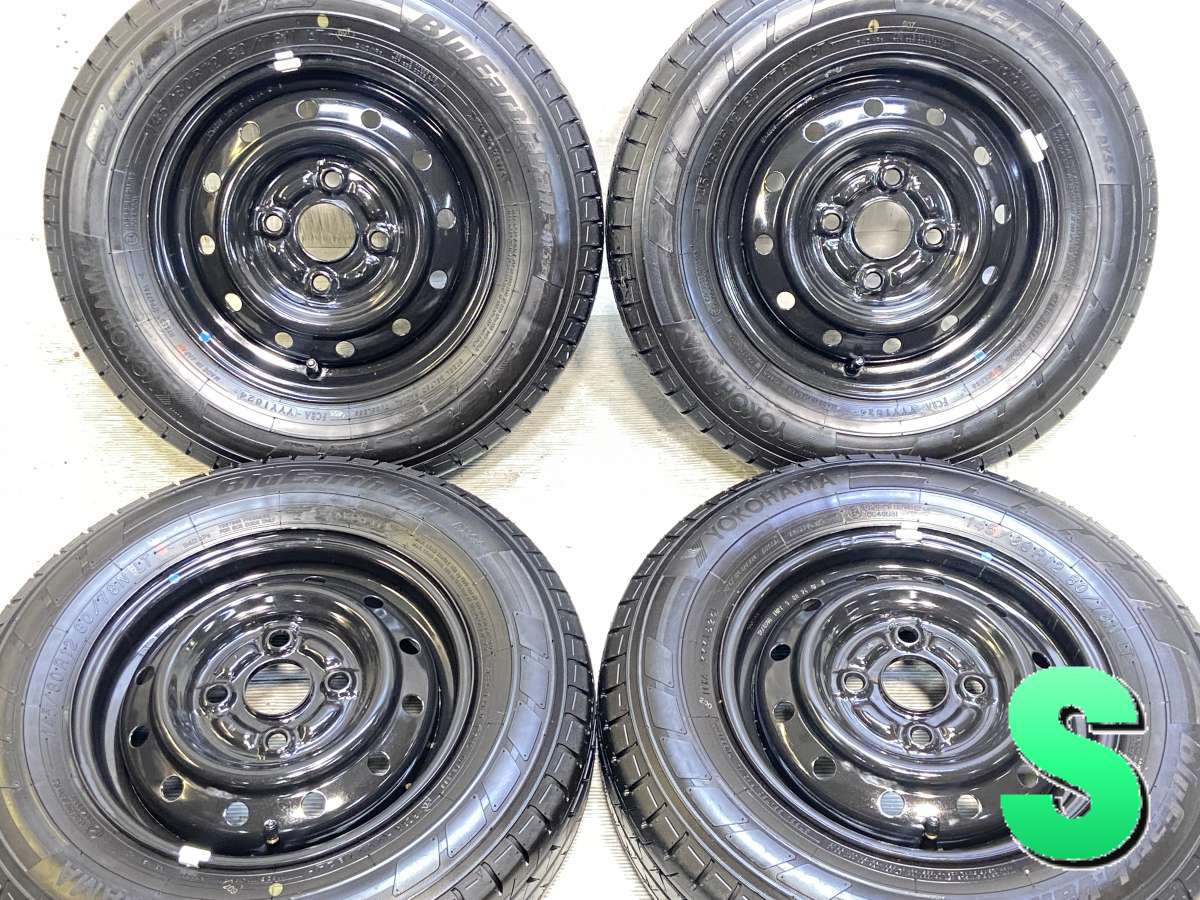 145/80R12 80/78N LT ヨコハマ BluEarthVan RY55 スズキ純正 12x4.0 100-4穴 中古タイヤ サマータイヤ ホイールセット 4本セット