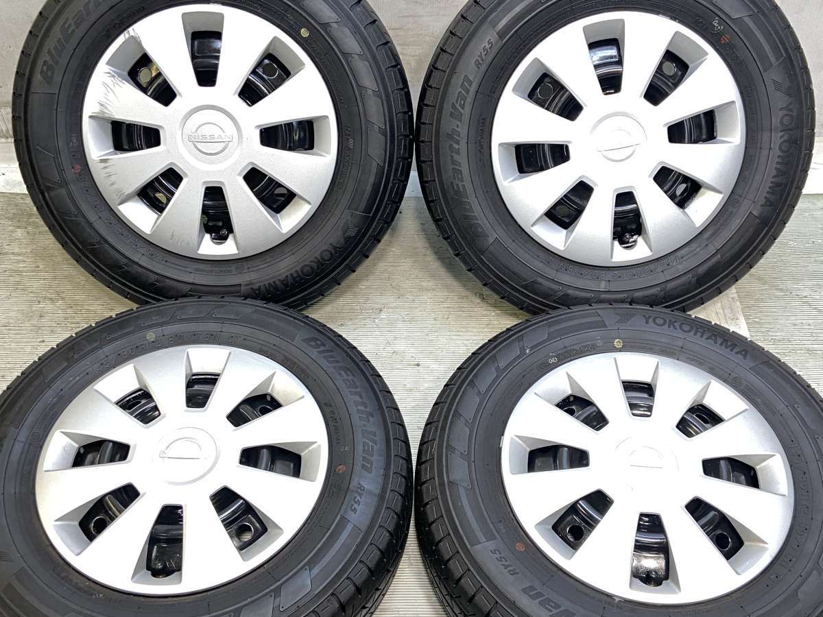 145/80R12 80/78LT ヨコハマ ブルーアースVAN RY55 日産純正 12x4.0 100-4穴 中古タイヤ サマータイヤ ホイールセット 4本セット
