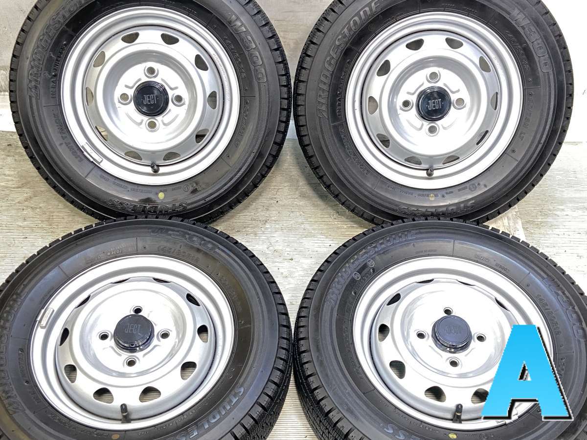 145/80R12 80/78N LT ブリヂストン W300 　 JECT 12x3.5 100-4穴 中古タイヤ スタッドレスタイヤ ホイールセット 4本セット