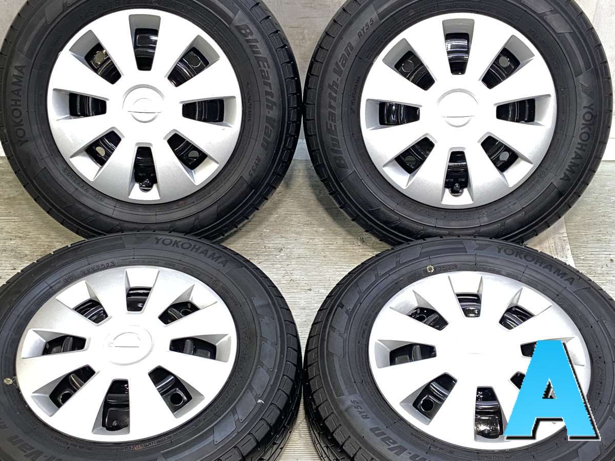 145/80R12 80/78N LT ヨコハマ BluEarthVan RY55 日産純正 12x4.0 100-4穴 中古タイヤ サマータイヤ ホイールセット 4本セット