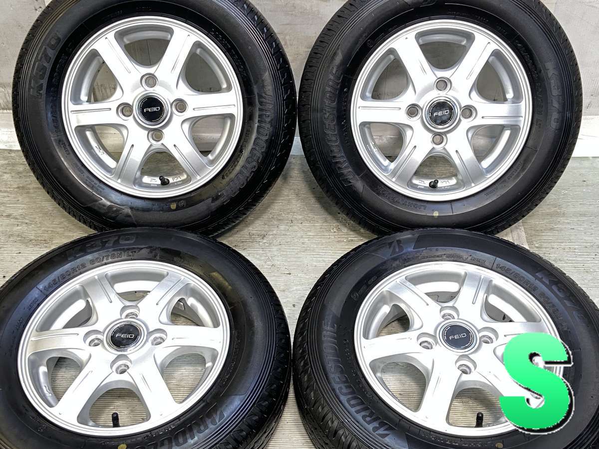 145/80R12 80/78N LT ブリヂストン K370 　 FEID 12x4.0 40 100-4穴 中古タイヤ サマータイヤ ホイールセット 4本セット