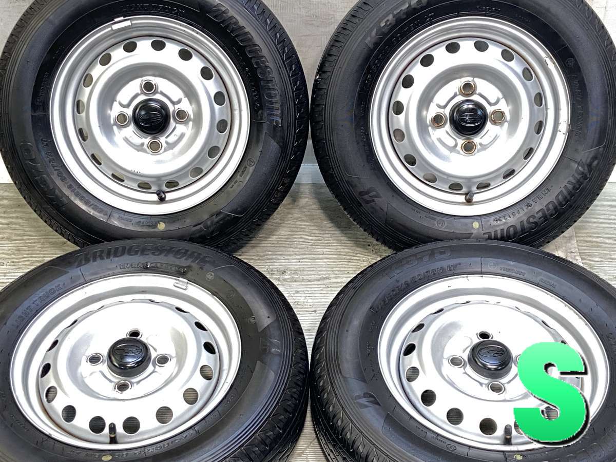145/80R12 80/78N LT ブリヂストン K370 スバル純正 12x4.0 100-4穴 中古タイヤ サマータイヤ ホイールセット 4本セット