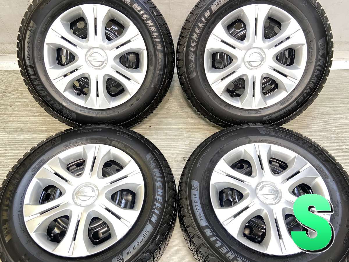 185/70R14 ミシュラン X-ICE SNOW 日産純正 14x5.5 100-4穴 中古タイヤ スタッドレスタイヤ ホイールセット 4本セット