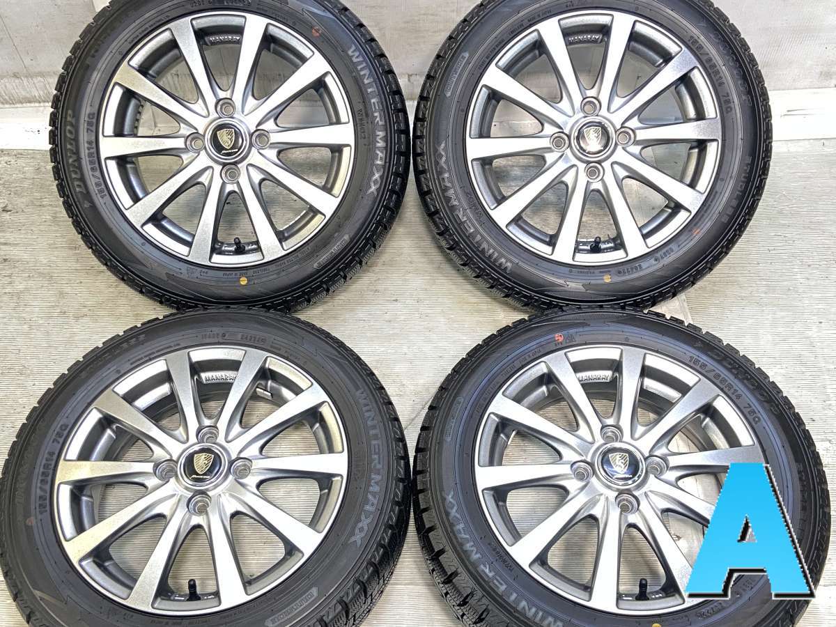 Rakuten - 155/65R14 ダンロップ ウィンターマックス WM02 　 MANARAY SPORT 14x4.5 43 100-4穴 中古タイヤ スタッドレスタイヤ ホイールセット 4本セット