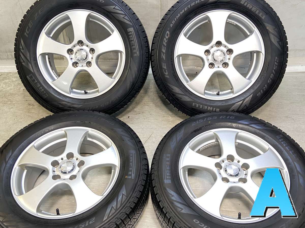 215/65R16 ピレリ アイスゼロアシンメトリコ 　 AIRCRET 16x6.5 38 114.3-5穴 中古タイヤ スタッドレスタイヤ ホイールセット 4本セット