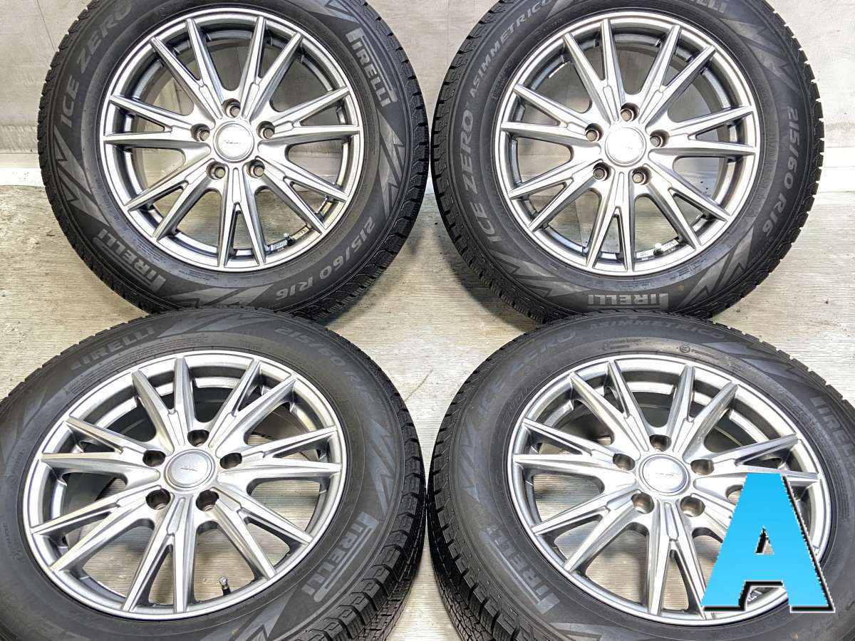 Rakuten - 215/60R16 ピレリ アイスゼロ アシンメトリコ 　 VELVA 16x6.5 38 114.3-5穴 中古タイヤ スタッドレスタイヤ ホイールセット 4本セット