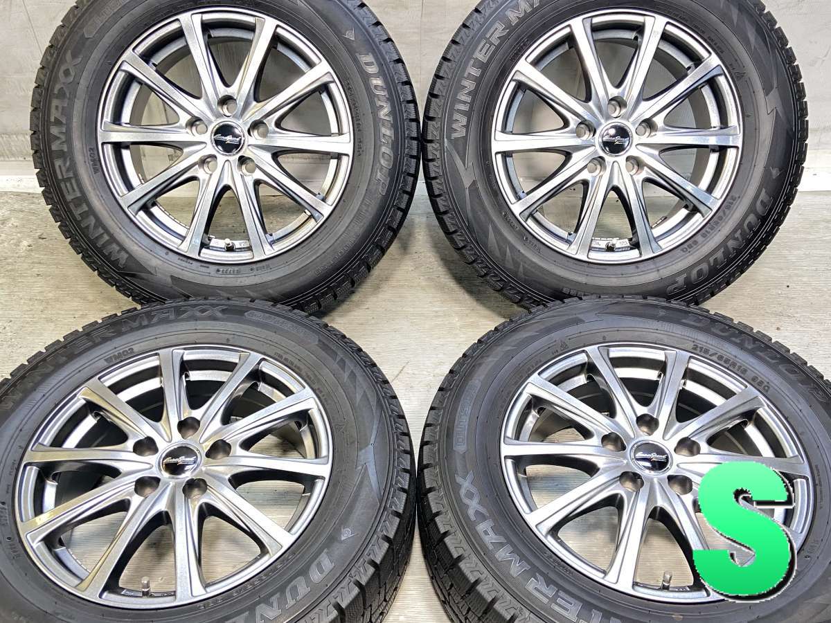 215/65R16 ダンロップ ウィンターマックス WM02 　 ユーロスピード 16x6.5 37 114.3-5穴 中古タイヤ スタッドレスタイヤ ホイールセット 4本セット