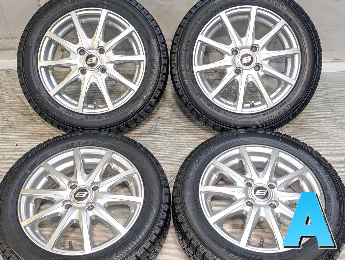 155/65R14 グッドイヤー アイスナビ 7 　 S 14x4.5 44 100-4穴 中古タイヤ スタッドレスタイヤ ホイールセット 4本セット