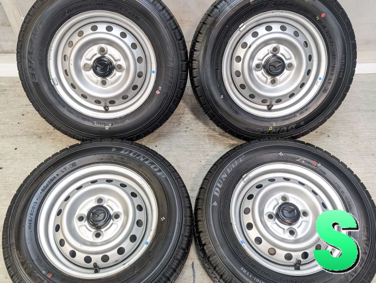 樂天商城 - 145/80R12 80/78N LT ダンロップ エナセーブ VAN01 マツダ純正 12x4.0 100-4穴 中古タイヤ サマータイヤ ホイールセット 4本セット