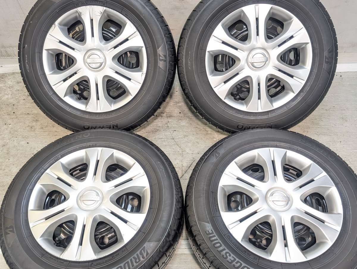 185/70R14 ブリヂストン NEWNO 日産純正 14x5.5 100-4穴 中古タイヤ サマータイヤ ホイールセット 4本セット