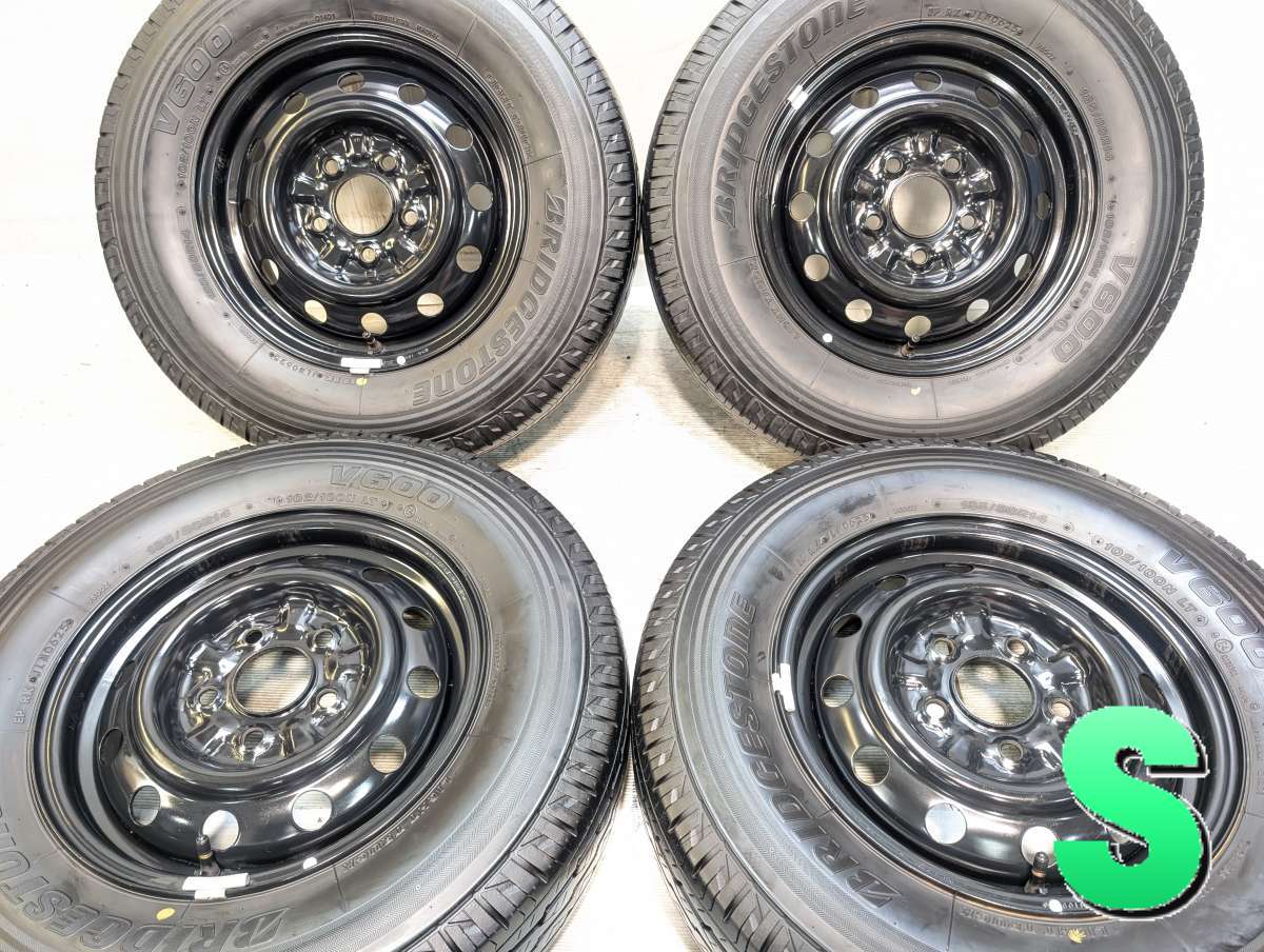 185/80R14 102/100N LT ブリヂストン V600 マツダ純正 14x5.0 114.3-5穴 中古タイヤ サマータイヤ ホイールセット 4本セット