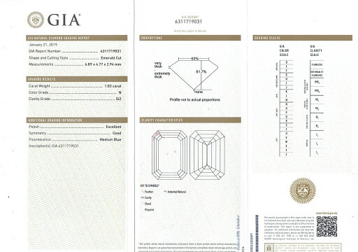 1.03ct N SI2 エメラルドカット GIA ダイヤモンド ルース 1.03ct N SI2 エメラルドカット GIA ダイヤモンド ルース