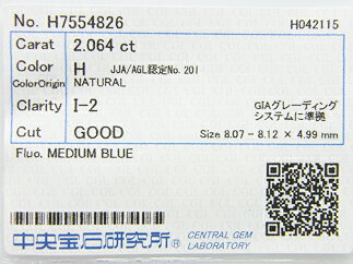2．064ct　H　I2　GOOD　ダイヤモンド　ルース
