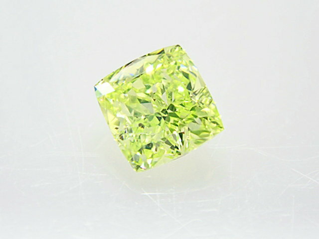 0．133ct　FANCY．INTENSE．YELLOW．GREEN，SI2，クッション　インテンスイエローグリーンダイヤモンドルース