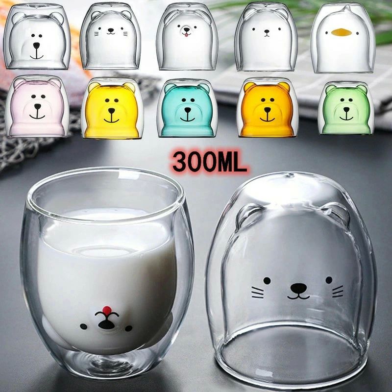 マ グラス 二重 コップ 耐熱ガラス ネコ 猫 アヒル かわいい ダブルウォールグラス かわいい グラス クマ ダブルウォールグラス