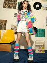 柄シャツ 総柄 jazz 女の子 夏 韓国 k-pop パッチワーク アロハシャツ キッズ ダンス衣装 セットアップ 半袖 ゆったり シャツ