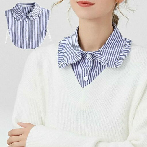ホワイト 白 キレイめ オシャレ レース お嬢様風 冬 秋 春 多用途 韓国 フリル ストライプ レディース ストライプフリル付け襟 ホワイト 白 キレイめ オシャレ レース お嬢様風 冬 秋 春 多用途 韓国 フリル ストライプ レディース ストライプフリル付け襟