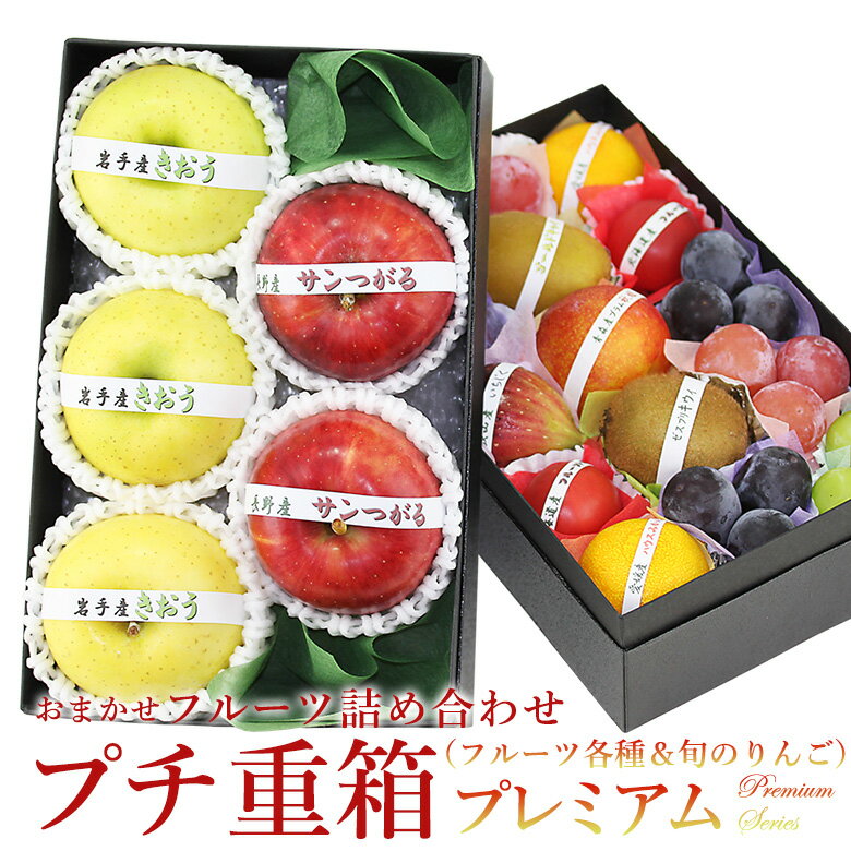 【送料込】プチ重箱プレミアム FPJ-11（プチフルーツ15個　旬のりんご2種 計5個入り）食べ比べ りんご 林檎 詰め合わせ プレゼント 誕生日 お見舞い お礼 フルーツ 果物 内祝い お供え 贈り物 お供え物 お返し 秋の味覚 七五三 クリスマス お歳暮のサムネイル