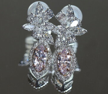 【スーパーSALE20%オフ】【ジュエリー】ピンクダイヤモンド　0.632ct　0.6ct　ダイヤモンド　2.19ct　0.32ct　ピアス　一点物　K18WG K14WG　VSクラス　VERY LIGHT PURPLISH PINK　ベリーライトパープリッシュピンク　中央宝石