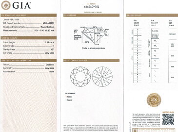 【ジュエリー】　ダイヤモンド　ルース　3.02ct　VS1（VS-1)　VERYGOOD(ベリーグッド）　H　＜GIA鑑別＞　ダイヤルース　(3ct/3.0ct)【ケース付】【中古】