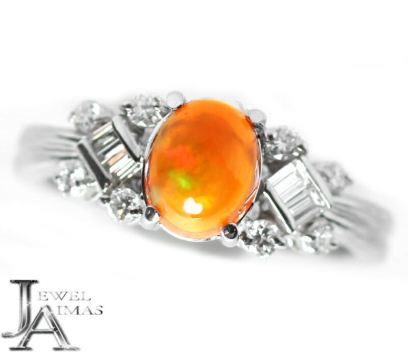 メキシコオパール ファイアオパール ファイヤーオパール 1.08ct ダイヤモンド 0.36ct オパールリング 14.5号 PT900 プラチナ ＜遊色効果＞【中古】【ジュエリー】【送料無料】MEZのサムネイル