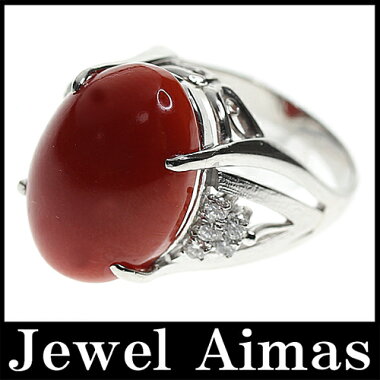 【ジュエリー】赤珊瑚赤サンゴ赤さんごH18.3mm×W13.4mmダイヤモンド0.27ctリング12号PT900【】