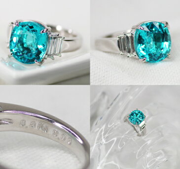 【ジュエリー】　最高品質　パライバトルマリン　5.31ct　ダイヤモンド　0.6ct　リング　9号　＜サイズ直し可＞　【中古】