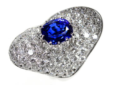 【スーパーセール30%オフ!】【ジュエリー】スリランカ産 サファイア 5.32ct ダイヤモンド 6.1ct ロイヤルブルー リング 13号 PT900 Sri Lanka Royal Blue Vivid Blue GRS【中古】