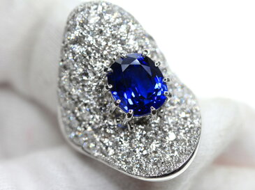 【スーパーセール30%オフ!】【ジュエリー】スリランカ産 サファイア 5.32ct ダイヤモンド 6.1ct ロイヤルブルー リング 13号 PT900 Sri Lanka Royal Blue Vivid Blue GRS【中古】
