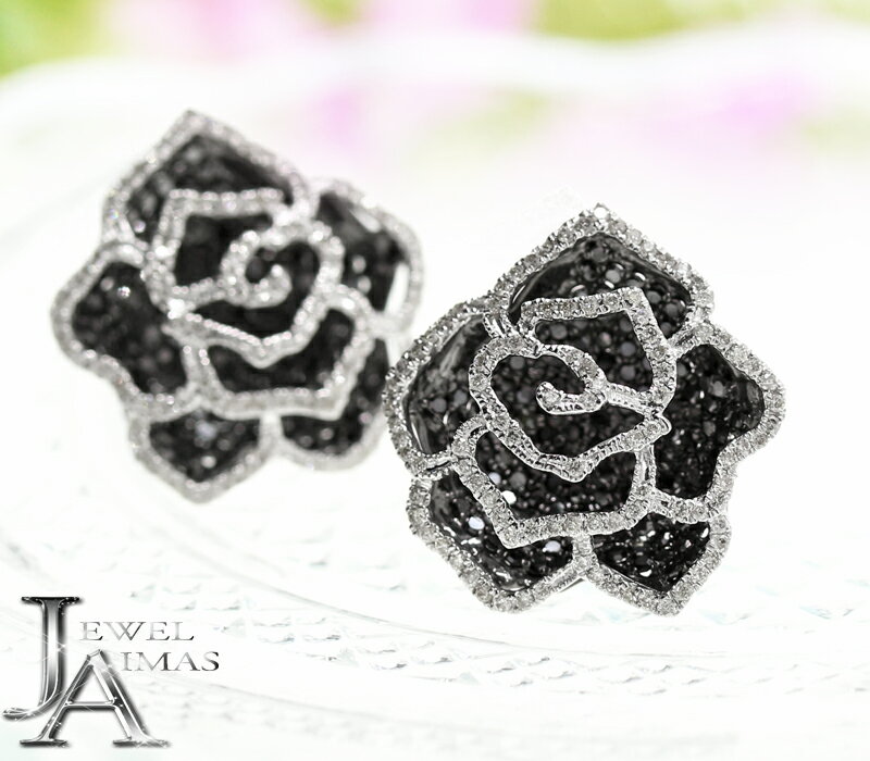 ダイヤモンド ブラックダイヤモンド 1ct/1ct(計2ct) ピアス K18WG ホワイトゴールド 18金 薔薇 ローズ 花 フラワー ダイヤピアス ギフト 誕生日プレゼント 贈り物 4月誕生石 色石 金剛石【新品】【ジュエリー】【送料無料】RZR.N