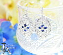 ブルーサファイア 0.18ct/0.18ct ピアス PT900 プラチナ ダイヤモンド アラベスク エキゾチック エスニック 透かしデザイン ミル打ち レース おしゃれ 9月誕生石【新品】【ジュエリー】【送料無料】RZR.N