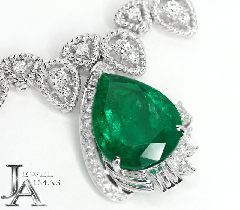 【セール】コロンビア産ビビッドグリーンエメラルド 11.26ct ネックレス PT900 K18WG プラチナ 18金ホワイトゴールド ダイヤモンド ティアドロ...