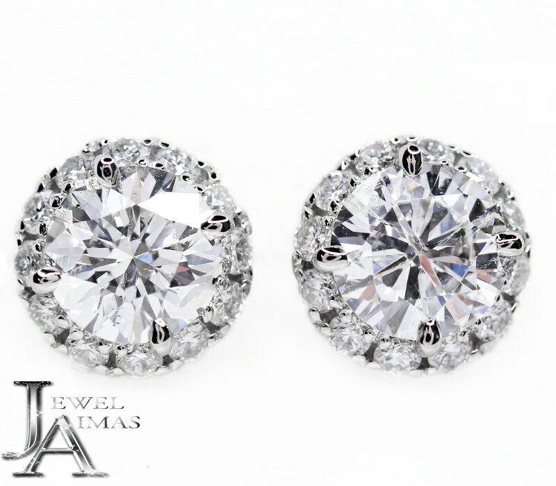 【セール】メインダイヤモンド 1ct (F SI1) / 1.008ct (F I1) ピアス PT900 プラチナ 無色透明 カラーレス ラウンドブリリアント...