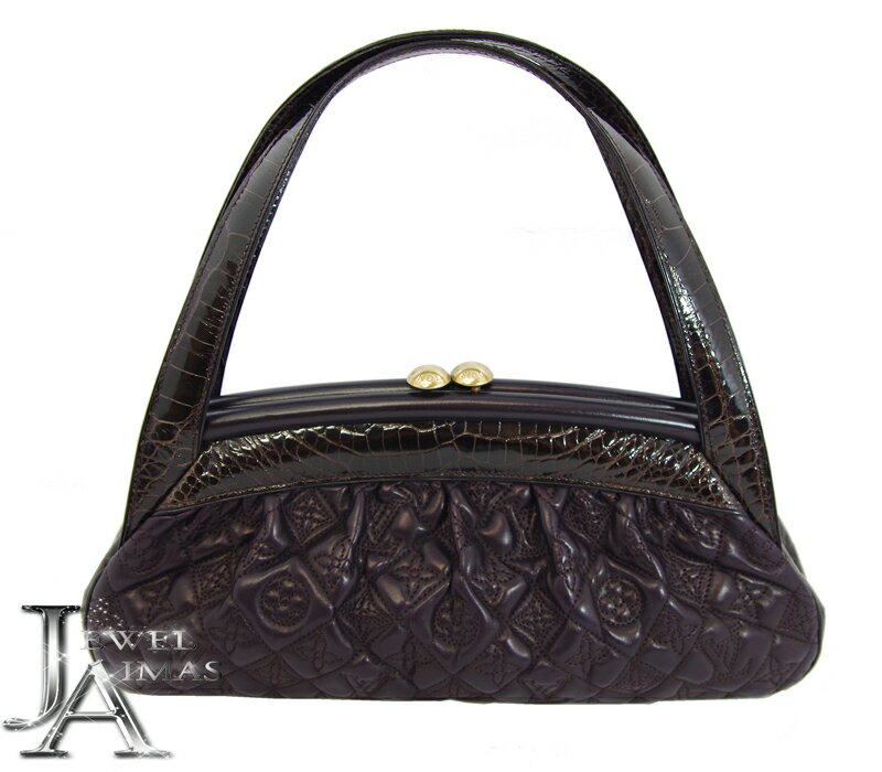 【LOUIS VUITTON】ルイヴィトン モノグラム ヴィエンナ サック フェルモワールMM Monogram Vienna Sac Fermoir Aubergine ダークブラウン パープル 茶色 紫 ハンド バッグ ゴールド金具 レディース クロコダイル ラムスキン【中古】【バッグ】