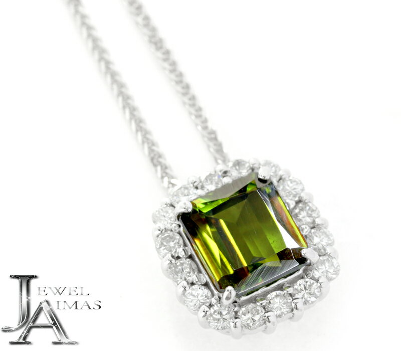 スフェーン 1.95ct ダイヤモンド ネックレス K18WG ホワイトゴールド 18金 希少石 レアストーン 1ctアップ 7月誕生石＜スライド式アジャスター＞【新品】【ジュエリー】【送料無料】RZJ.MUのサムネイル