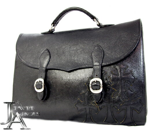 【CHROME HEARTS】クロムハーツ ガンスリンガー CH クロス 十字架 ボール スタッズ セメタリー SV925 シルバー925金具 ブリーフケース 書類鞄 ビジネス ハンド バッグ ブラック 黒 ヘビーレザー【中古】