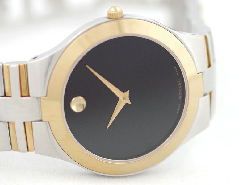 【MOVADO】モバード Two-Tone Link Bracelet Modern ツートーン リンク 黒 ブラック 文字盤 SS ステンレス YG イエローゴールド コンビ メンズ クォーツ【中古】【送料無料】【腕時計】