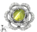 クリソベリルキャッツアイ 4.93ct 12号 PT900 プラチナ ダイヤモンド 指輪 花 フラワー 透かしデザイン 猫目 クリソベリルキャッツアイリング 大粒 大粒 2月誕生石 <ソーティング>【新品】【ジュエリー】【送料無料】RZP.I(4)