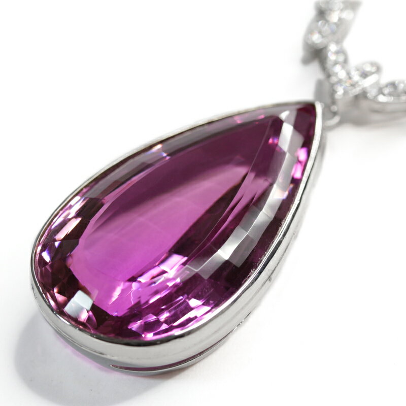 【全商品ポイント5倍!】トップカラー大粒　クンツァイト　88ct　ダイヤモンド　3ct　ピンク　ペアシェイプ　ネックレス　PT900/K18WG　プラチナ　ホワイトゴールド【中古】【ジュエリー】RME.I
