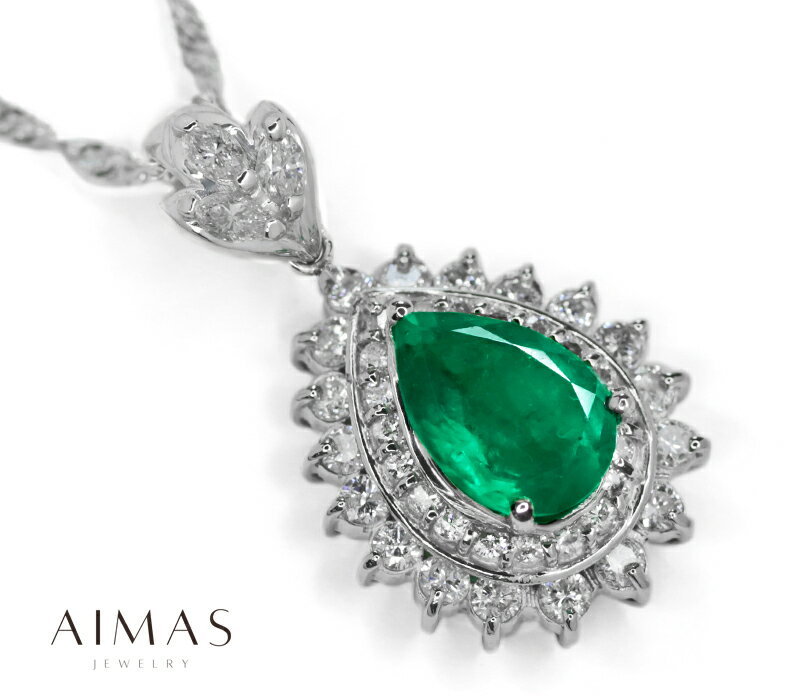 樂天商城 - コロンビア産ビビッドグリーンエメラルド 2.65ct ネックレス PT900/850 プラチナ ダイヤモンド ペアシェイプ ティアドロップ ペンダント F1マイナー/Minor 産地証明 2ctアップ 5月誕生石 ＜AIGS鑑別書＞ 緑玉【新品】【ジュエリー】【送料無料】RMG.I