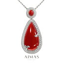赤珊瑚 74.79ct/2.12ct ネックレス PT900/850 プラチナ ダイヤモンド 赤さんご 赤サンゴネックレス ペンダント カボション ペアシェイプ...