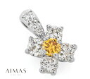 天然イエローダイヤモンド 0.1ct ダイヤ 0.48ct 花 フラワー ダイヤモンドペンダントトップ ダイヤペンダントトップ PT900 色石 金剛石【中古】【ジュエリー】【送料無料】