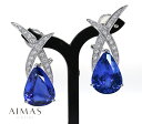 タンザナイト 14.62ct/13.66ct ピアス/イヤリング K18WG ホワイトゴールド 18金 ダイヤモンド 2way ブルーゾイサイト ペアシェイプ ...