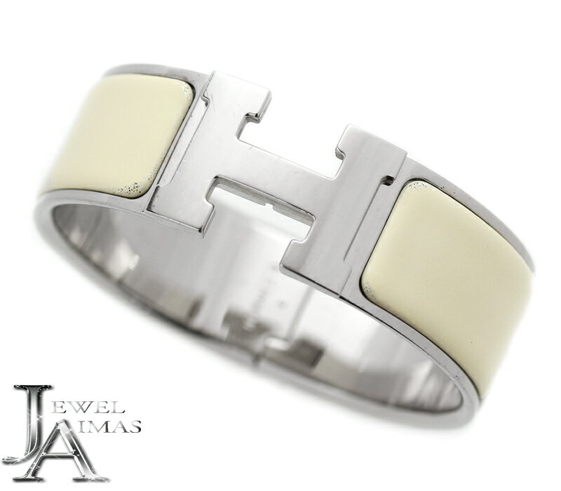 【HERMES】エルメス クリッククラック GM　Hバングル　ホワイト　エナメル　メタル　SS　シルバー金具　E刻印【中古】MEJE