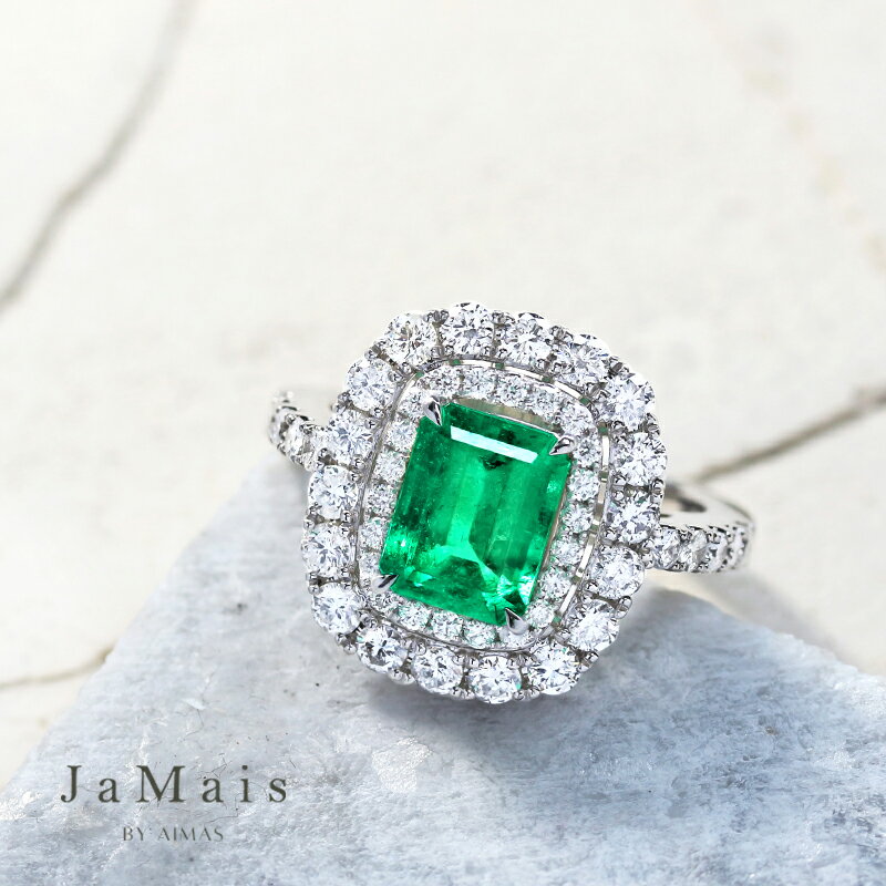 樂天商城 - 【JaMais】Double Grand -ドゥブル グラン- エメラルド 1.515ct リング 12号 PT950 プラチナ 指輪 ダイヤモンド エメラルドカット 長方形 スクエア 二重取り巻き ダイヤ取り巻き 1ctアップ目立つ ゴージャス 5月誕生石 ジャメジュエリー 緑玉 【Original Jewelry】