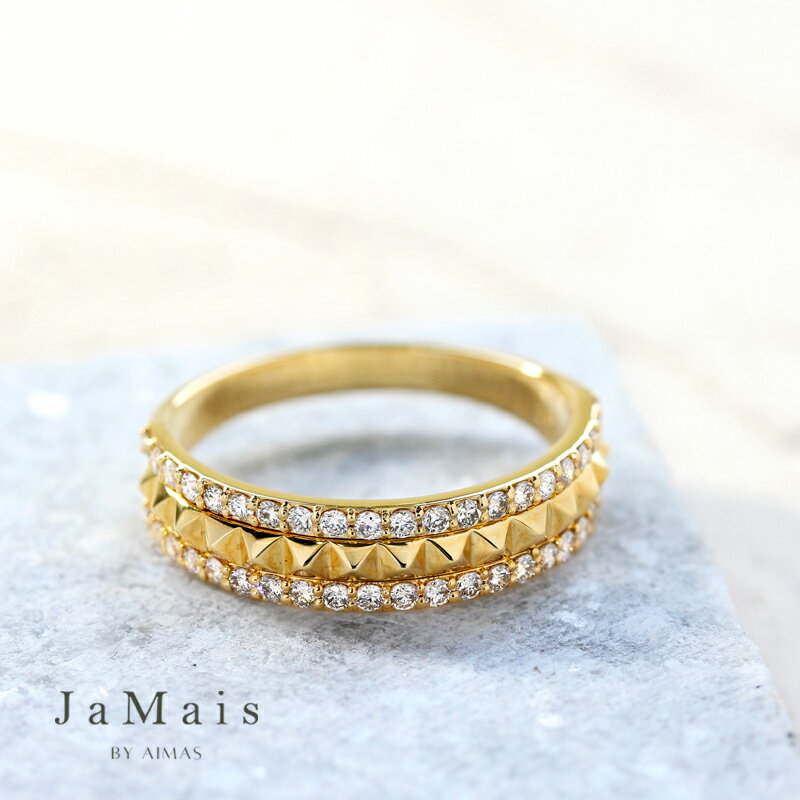 Rakuten - 【JaMais】ダイヤモンド 0.5ct リング 18号 K18YG 18金イエローゴールド 指輪 スタッド スタッズリング 鋲 ロック エタニティリング ハーフエタ ハフエタ メンズジュエリー メンズリング ユニセックス 彼氏 幅広 ダイヤリング 4月誕生石 金剛石【Original Jewelry】