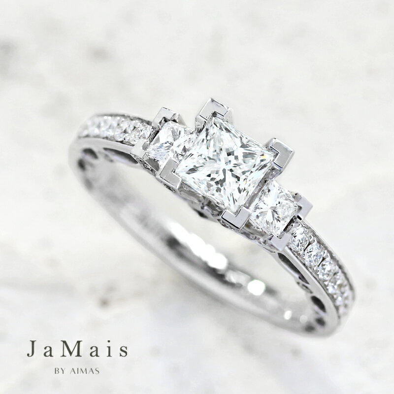 樂天商城 - 【JaMais】ダイヤモンド 0.5ct(G VS2 EXC) リング 7.5号 K18WG 750刻印 指輪 プリンセスカット スクエア 四角 ダイヤ ダイヤモンド デザインリング ダイヤモンドリング 普段使い 4月誕生石 ジャメジュエリー 金剛石＜GIA鑑定書＞【Original Jewelry】RLG.I