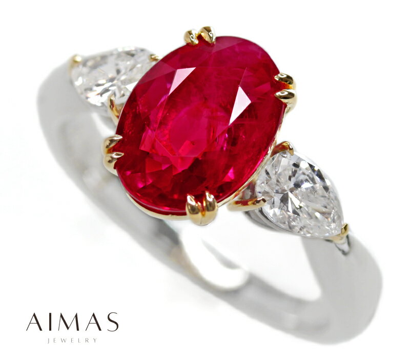 r}Y ~}[Yr[ 2.99ct _Ch 0.67ct r[O I[o ȉ~ 15.5 PT900/K18YG v`i CG[S[h Vivid Red Pink AIGSӕʏ Myanmar/BurmayVizyWG[zyzRMG.I