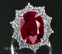 ピジョンブラッドルビー 5ct ダイヤモンド リング 9号 PT900 プラチナ 指輪 オーバル 楕円 ダイヤ取り巻き ラージメレ 大粒 7月誕生石 5ctアッ...